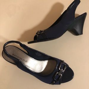 Bandalino Navy Slingback Wedge Peep Toe